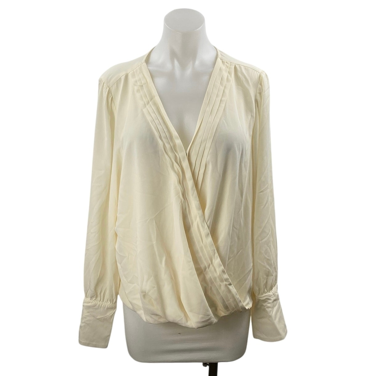 New Halogen Cream White Faux Wrap V-Neck Pleated Long Sleeve Blouse Top Size Xl